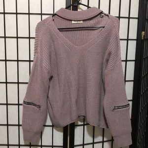 Lavender Choker Knit Sweater with Zip details